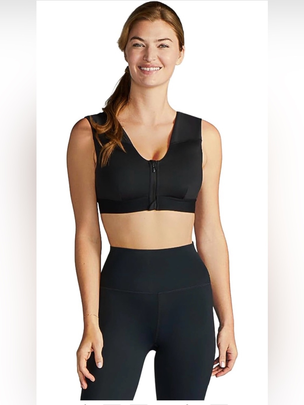 Front-Zip Black High-Support Sports Bra